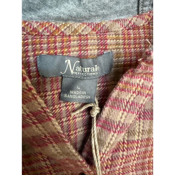 Natural Reflections Plaid Hooded Flannel Women’s Size L Tan Pink Button Up NWT - Picture 3 of 6